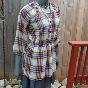 Mossimo Sheer Plaid Blouse Size Small